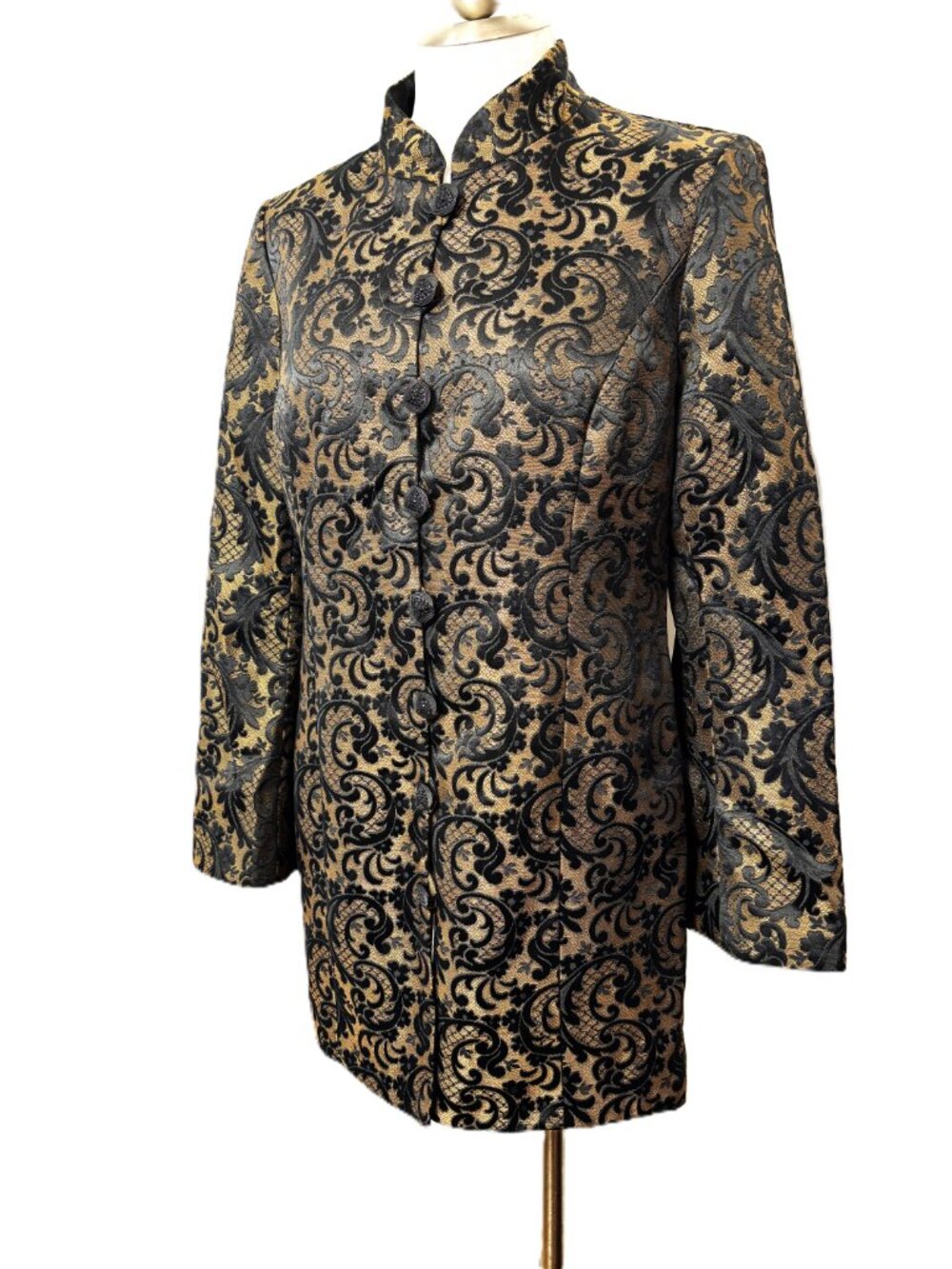 80’s Vtg Andre’ Oliver Bronze Black Brocade Long Jacket Sz 10